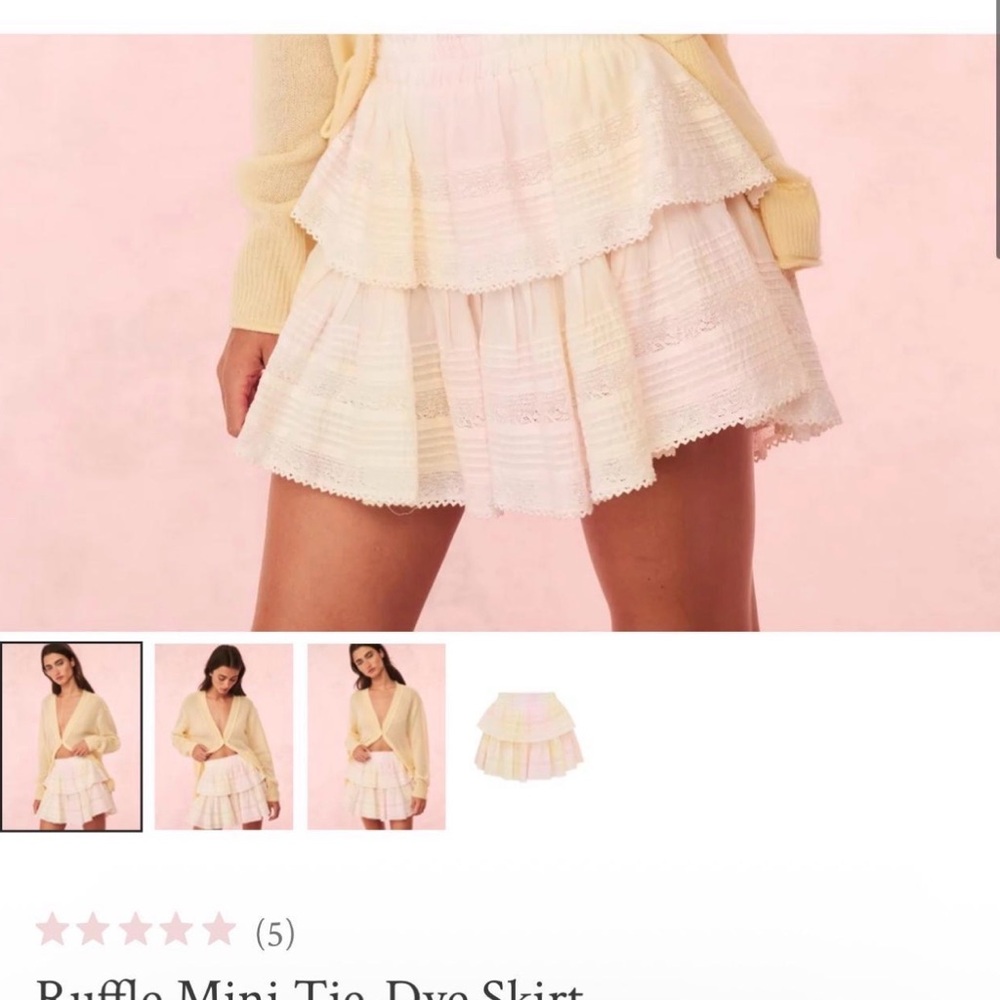 LoveShackFancy White and Pink Ruffled Skirt